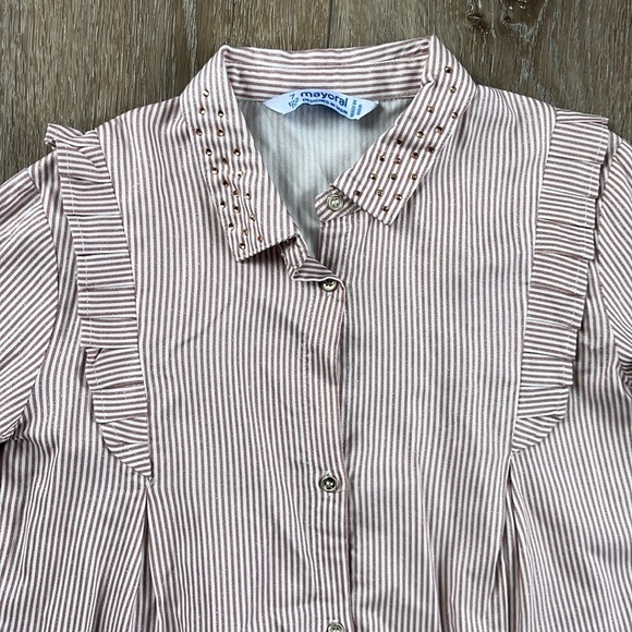 Mayoral Striped Button Down Striped Pink & White Blouse with a Shimmer - Picture 2 of 8